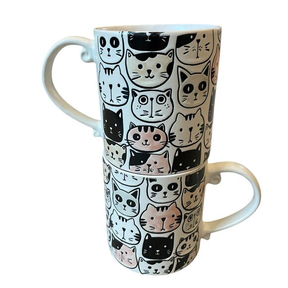 Spectrum Designz MITSY CAT FACE Coffee Tea Mugs 21oz Stoneware Set of 2 NEW - Picture 2 of 15